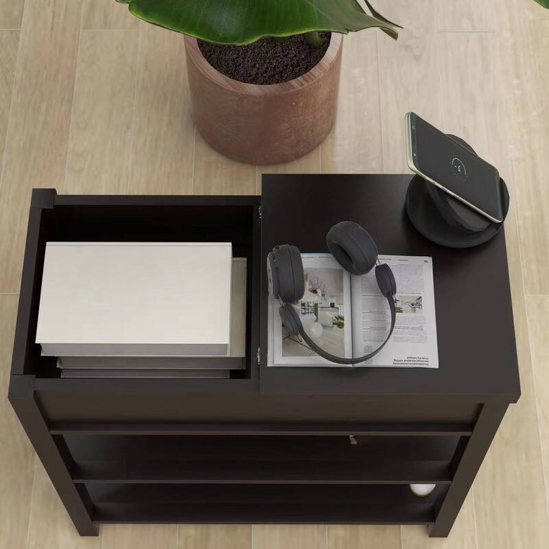 Retro Narrow Side Table with Storage