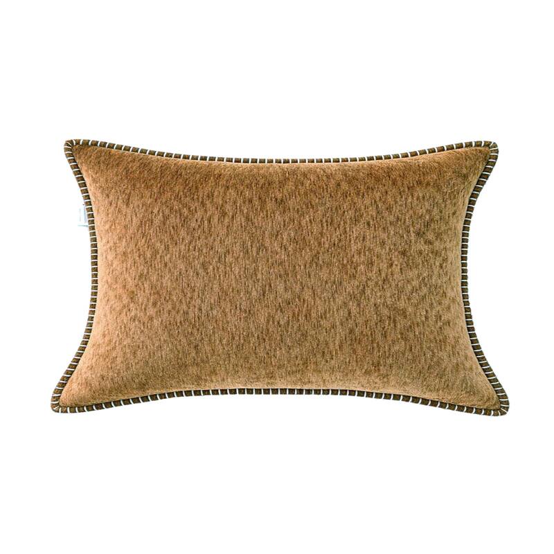 Textured Throw Pillow with Stitched Contrast Edge Set of 2 - Brown