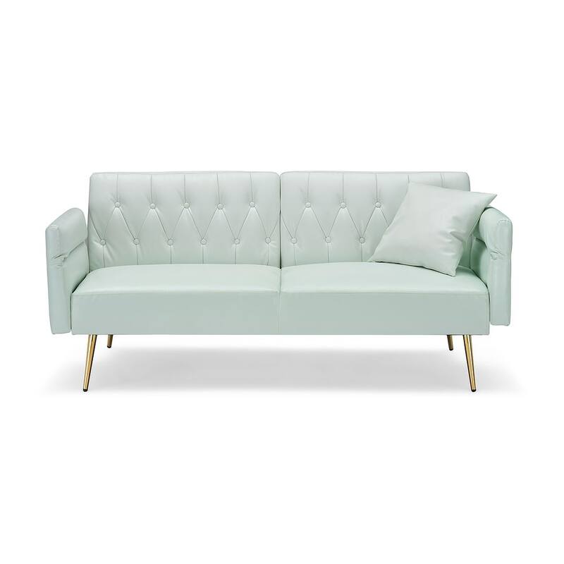 Futon Sofa Bed, Faux leather Foldable Couch Convertible Loveseat Sleeper Daybed with Adjustable Armrests for Small Space