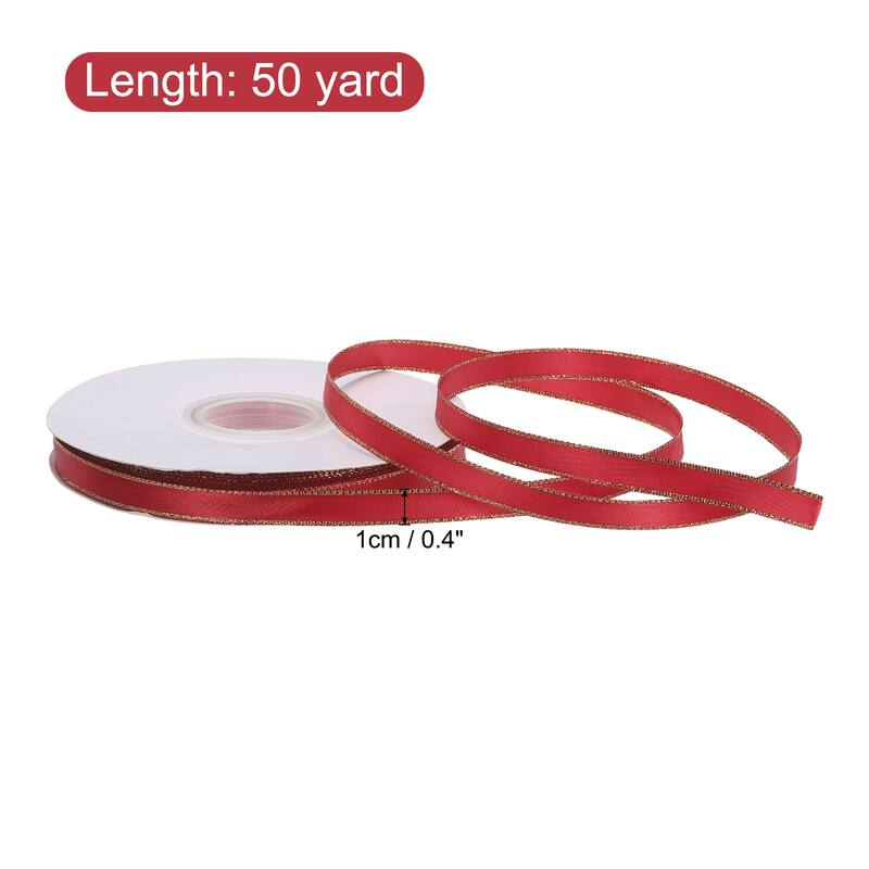 50 Yards 0.4 Inch Satin Ribbon Gold Edges Double Faced Ribbon Bow - 50 Yards - Light Wine