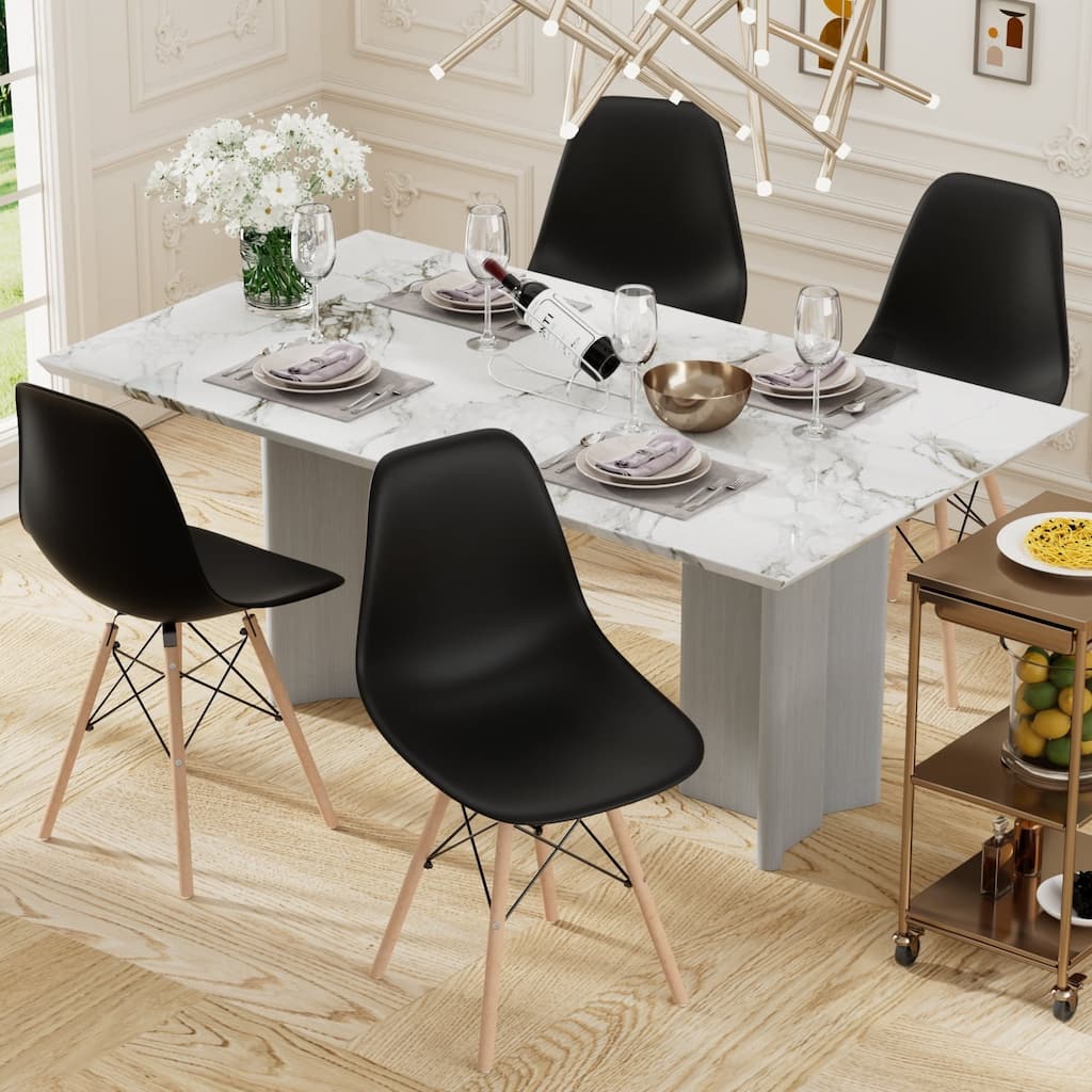 Furniwell Set of 4 Dining Chairs,Plastic Armless Chairs, Mid-century Modern, Kitchen, Dining Room, Bedroom, Living Room