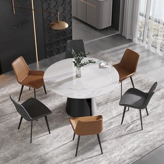 53'' Modern Round Sintered Stone Dining Table with Carbon Black Steel ...