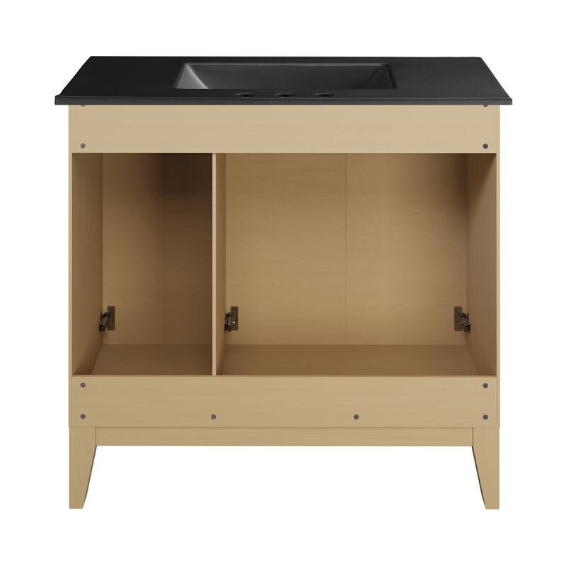 Cascade 36 In. Natural Oak Bathroom Vanity With Black, 3-Hole Ceramic Sink Top