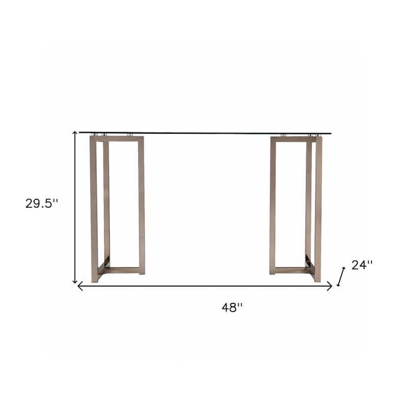 Clear Glass Champagne Metal Writing Desk with Shelf and Rectangular 48 inches