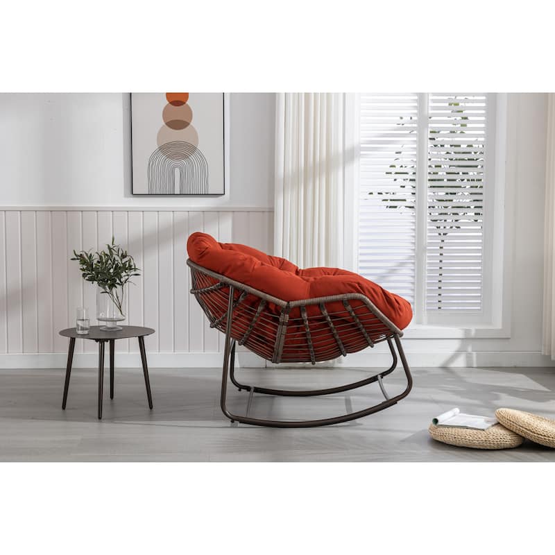 Orange Modern 37.2" Upholstered Rocking Chair with Steel Frame for Living Room