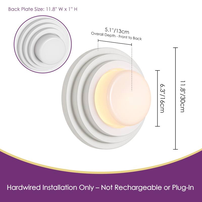 11.8" W Modern Minimalist White Cake-Shaped Tiered Milk Glass Shade Wall & Ceiling Light for Bedroom, Hallways