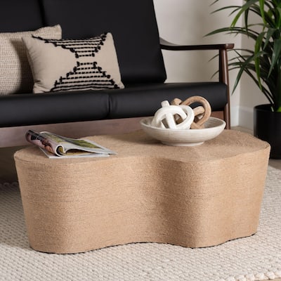 Edna Natural Jute Coffee Table - Textured Handwoven Irregular Shape Cocktail Table for Living Room or Lounge