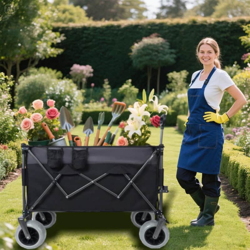 9" x 4" All-Terrain Balloon Wheels, 300L XL Heavy-Duty Folding Wagon Cart - 480lbs Capacity