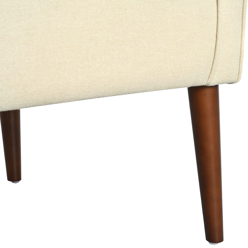 Roomfitters Modern Club Chair with Button-Tufted Back, Tonal Piping and Birch Wood Legs, Mid-Century Accent Seating, Beige