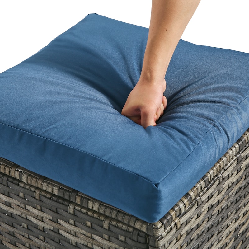 17.7" W Outdoor Rattan Patio Square Ottoman with Seat Cushion