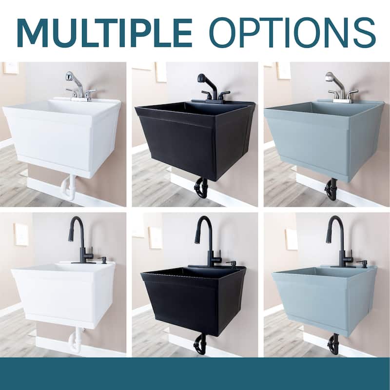TEHILA 19-Gallon Wall-mounted Utility Sink 22.88 in. W Laundry Tub with Pull-down Faucet