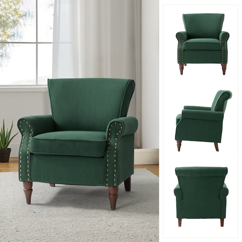 Nyctelius Upholstered Comfy Accent chair with Classic Turned Wooden Legs and Nailhead Trim by HULALA HOME