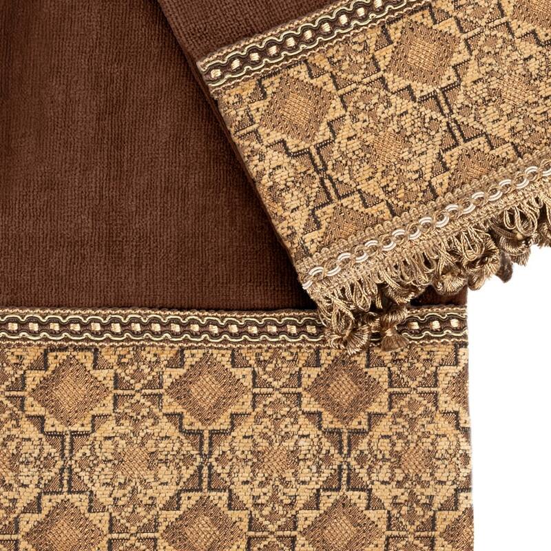 Sherry Kline Taj Mahal Brown 3-piece Decorative Towel Set, Jacquard Fabric Band, onion fringe trim, 1 Bath, Hand & tip Towel