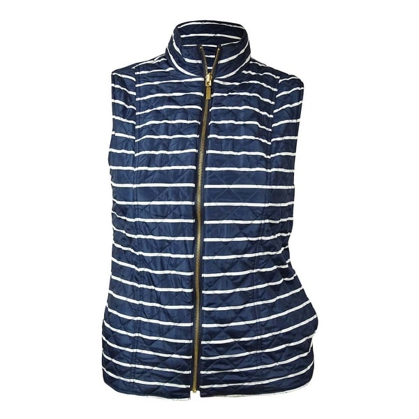 Charter Club Women's Reversible Striped Quilted Vest - intrepid blue combo - L