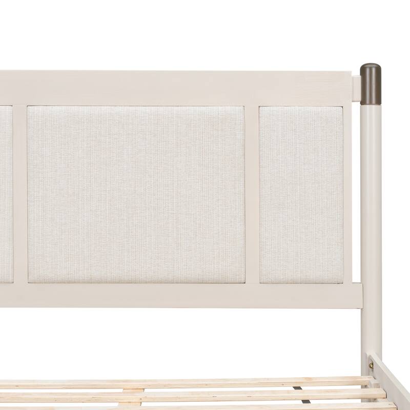 Solid Wood Platform Bed Frame, No Box Spring Needed, Upholstered Headboard Wingback Bed, Wood Slat Support