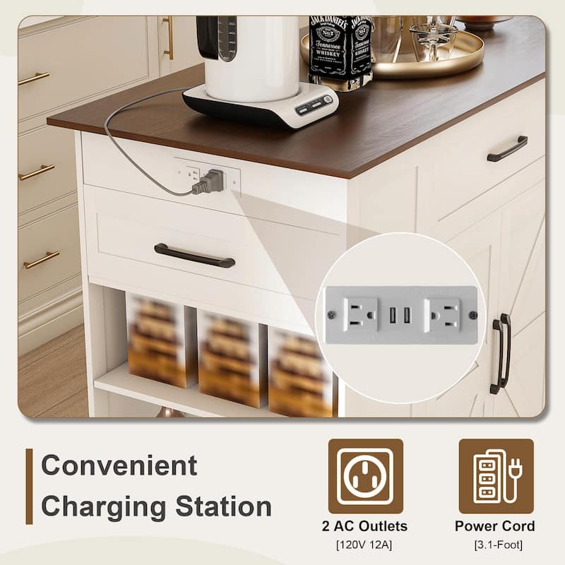 46" Kitchen Island on Wheels with Storage & Power Outlet