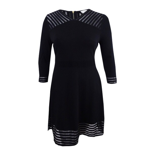 calvin klein illusion stripe fit & flare dress