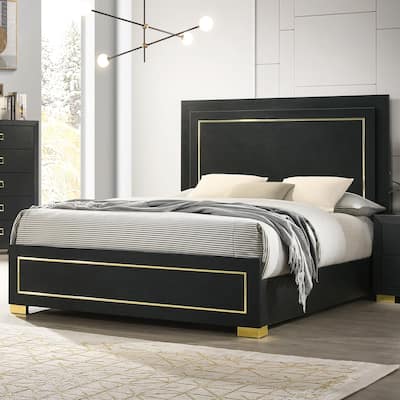 Furniture of America Nittely Modern Black Panel Bed with LED on Headboard