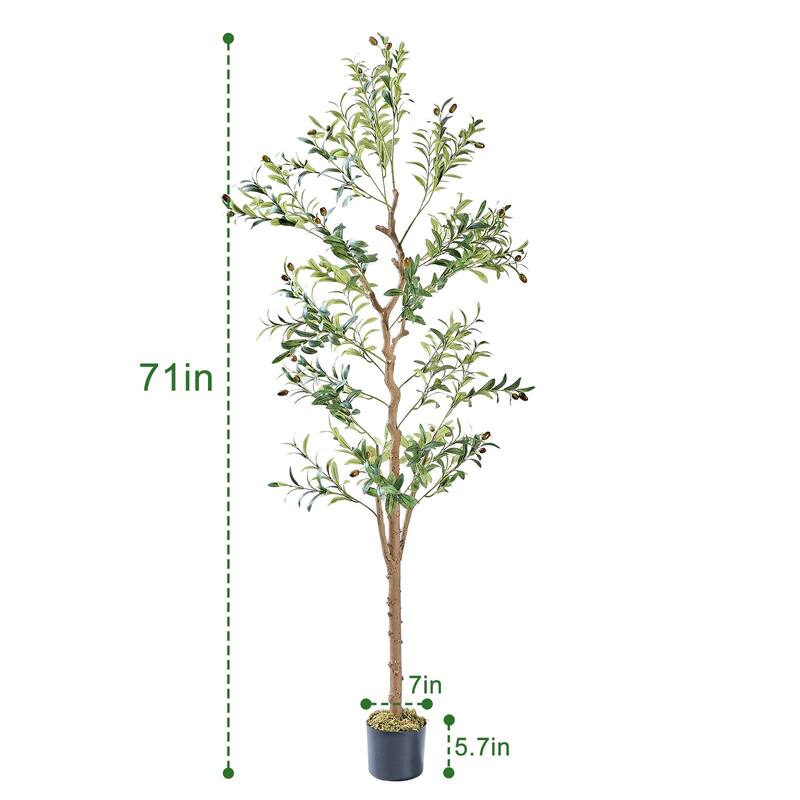 Artificial Olive Tree 59/71 Inch Tall Faux Silk Plant Indoor Fake Potted Tree with Wood Branches and Fruits - 71 Inch