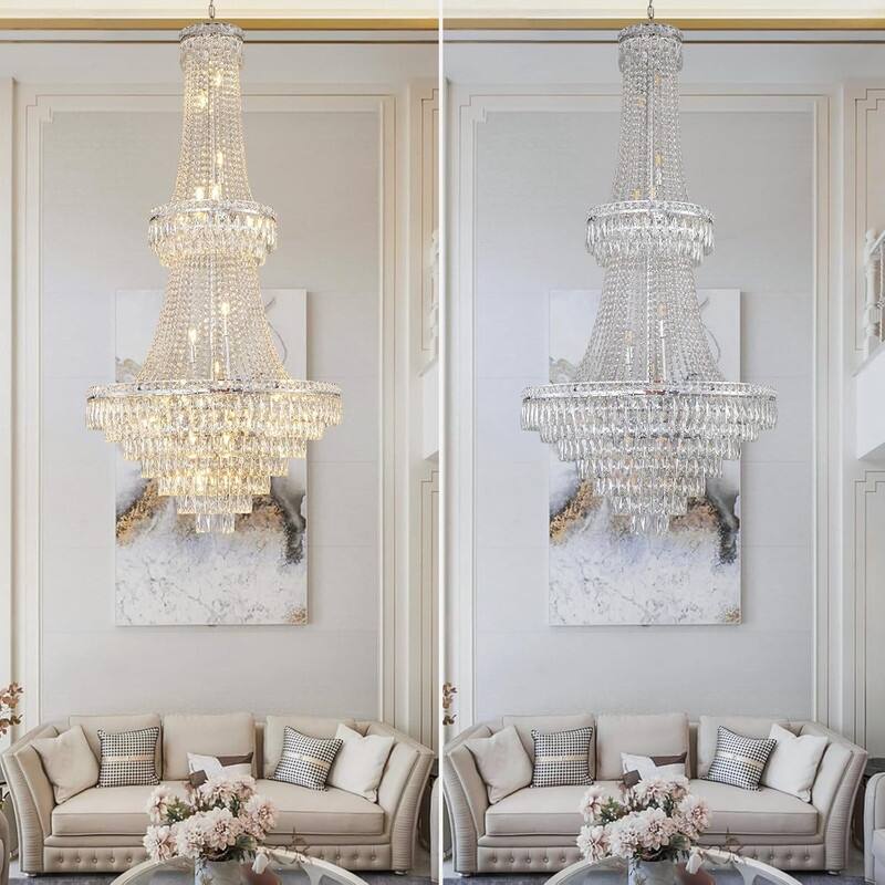 KAYLA High Ceiling Chandelier 13-Light Gold Modern Crystal Chandeliers Pendant Light Foyer Chandelier Fixtures