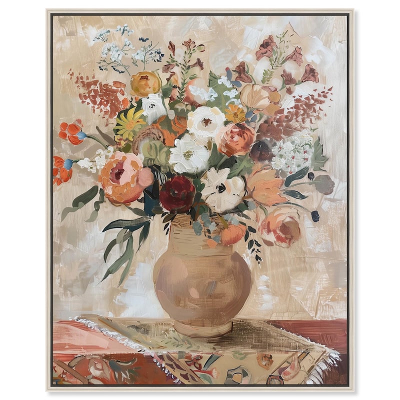 Clay Vase and Flowers Canvas by Art Remedy - 30" x 36" - Silver