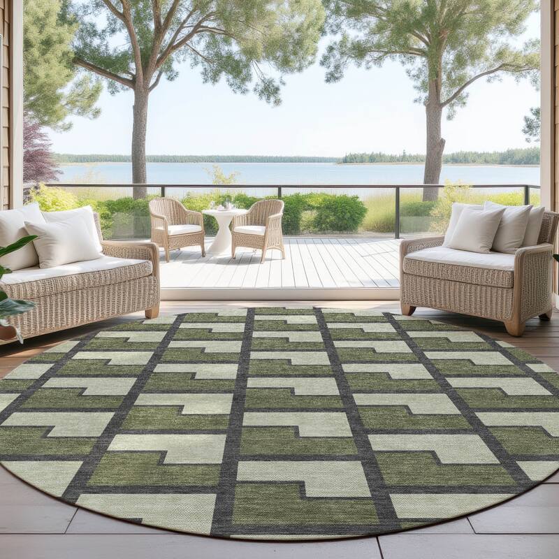Machine Washable Indoor/ Outdoor Modern Cody Chantille Rug - Olive - 8' x 8'