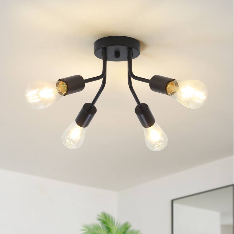 Modern 4-Light Semi Flush Mount Ceiling Light for Dining Room Bedroom Hallway Entryway - Black