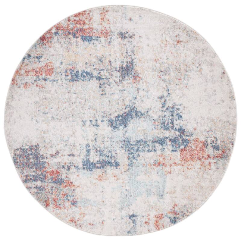 SAFAVIEH Phoenix Schorena Modern Abstract Rug - 6'7" Round - Ivory/Blue Rust