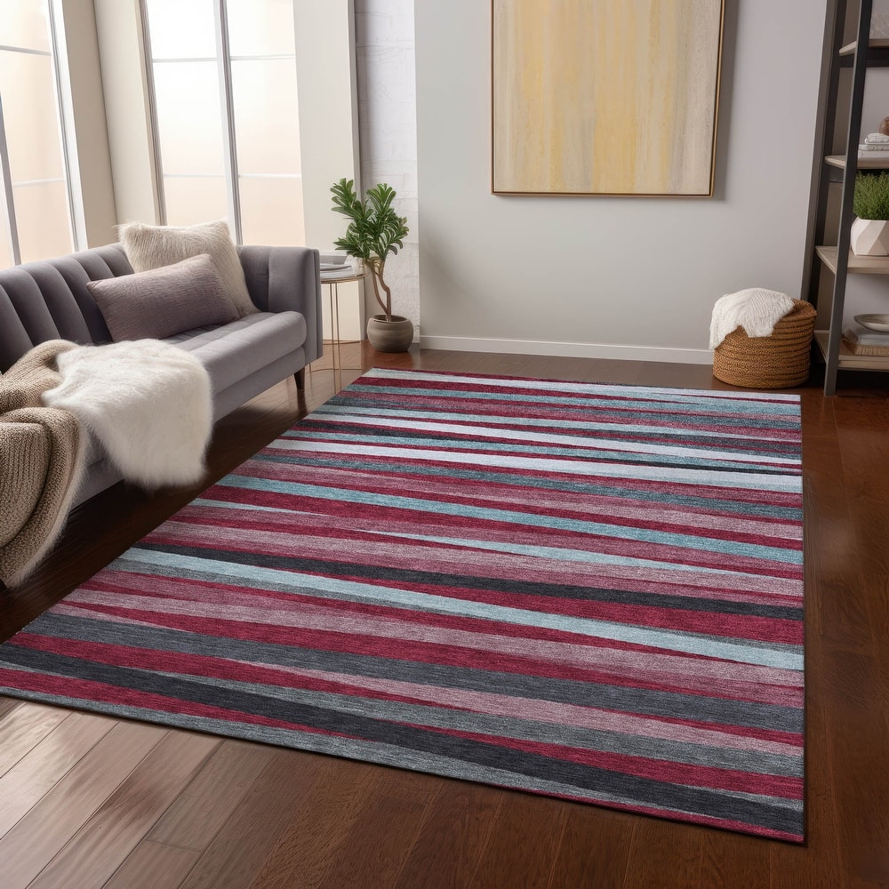 Machine Washable Indoor/ Outdoor Modern Stripes Chantille Rug