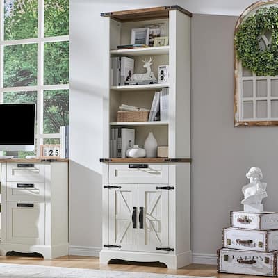 72" Tall Farmhouse Bookshelf, Bookcase, Office Wood Bookshelf
