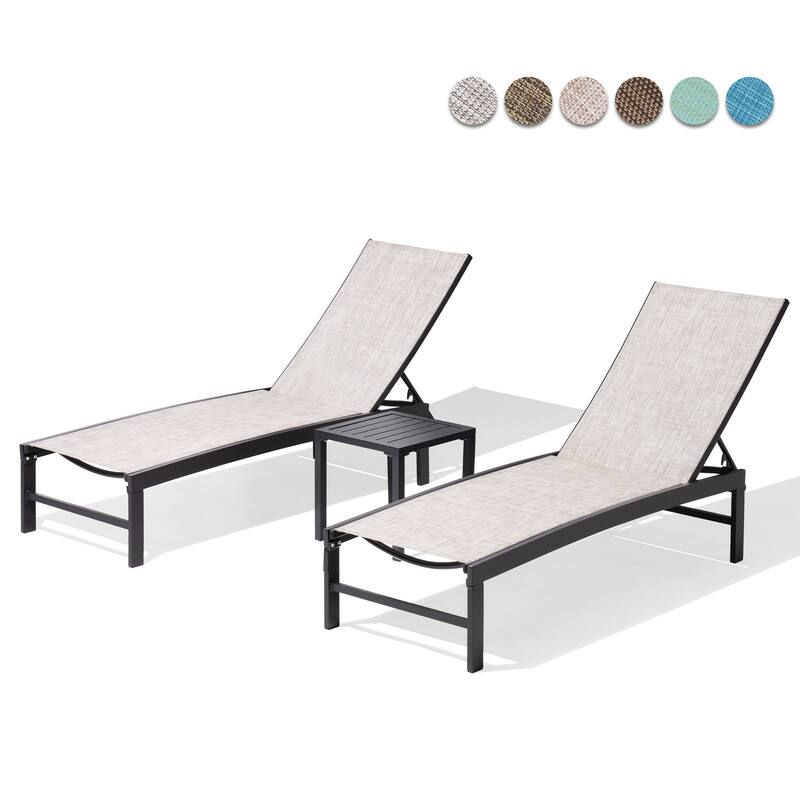 Pellebant Outdoor 3-piece Aluminum Adjustable Back Chaise Lounge with Side Table Set
