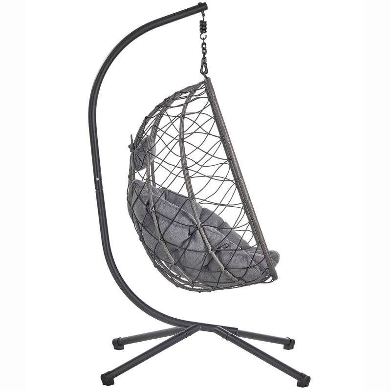 Summit Hanging Egg Swing Chair with Foldable Shell for Patio Balcony Backyard Garden Porch Home Office