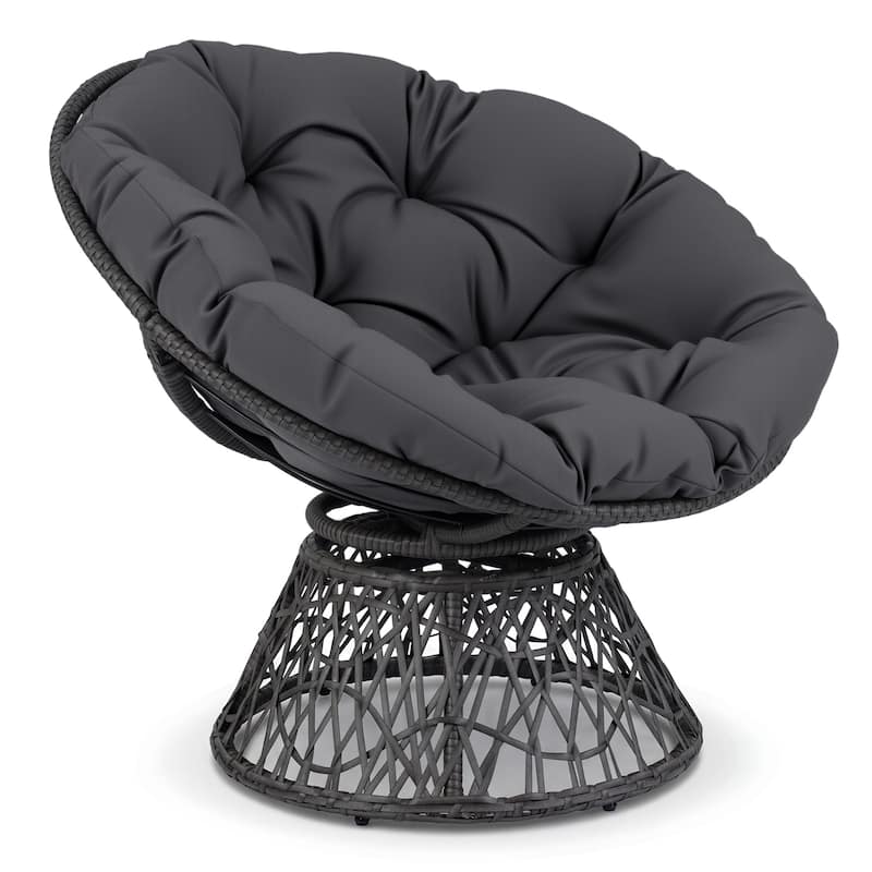 Gymax 360-DegreeSwivel Papasan Chair Round Wicker Lounge Chair w/Thick - Grey