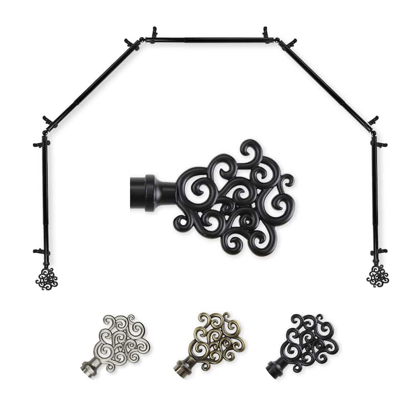 Bay Window Curtain Rod 5-Sided, Satin Nickel Corner Rods, Single Curtain Rods for Draperies - M