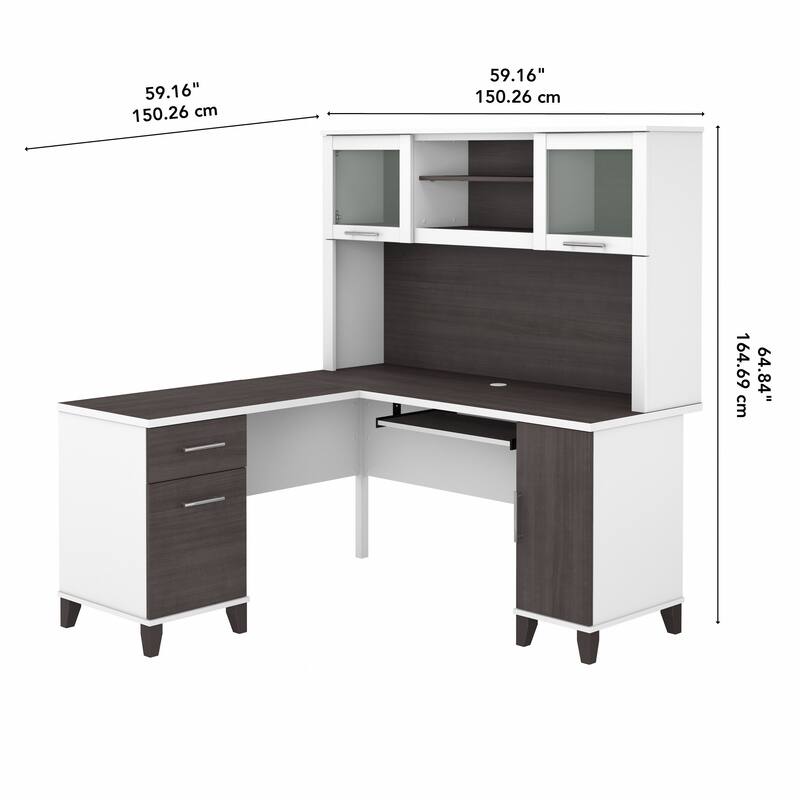 Bush Furniture Somerset 60W L Shaped Desk with Storage Hutch