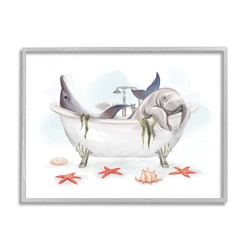 Stupell Dolphin & Manatee Bathtub Framed Giclee Art Design by Ziwei Li