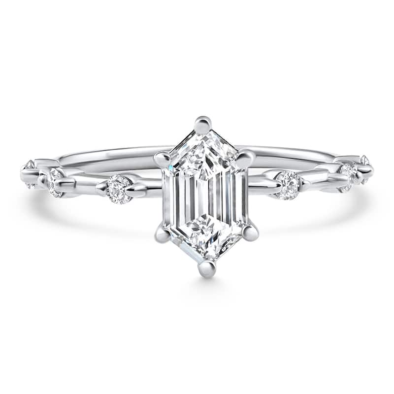 Bliss Diamond Certified 1 1/3Ct Hexagon Diamond Jamie Engagement Ring Gold Lab Grown - 6 - White