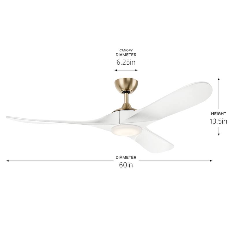 60 Inch Mylo Ceiling Fan with Satin Etch Cased Opal Glass in Champagne Bronze with Matte White Wood Blades