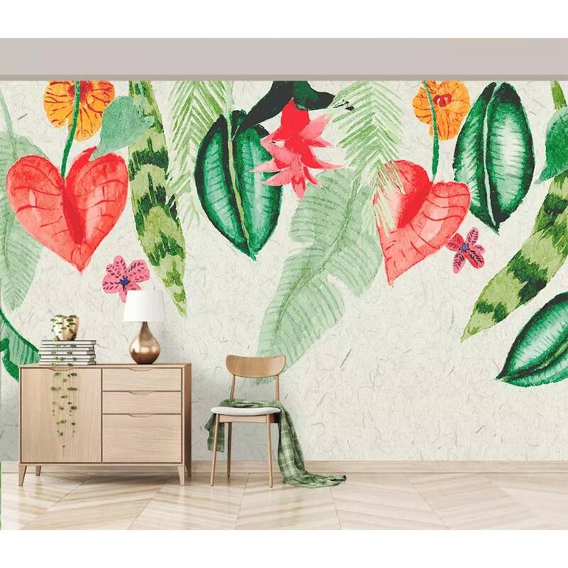 GK Wall Design Colorful Leaf Soft Floral Watercolor Tropical Leaves Removable Wallpaper