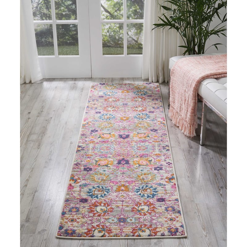 Nourison Passion Boho French Country Floral Area Rug. - 2' 2" x 7' 6" - Silver - Runner