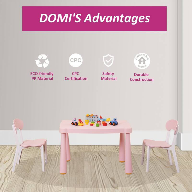 3 Piece Toddler Table and Chair Set,Plastic Children Activity Tablefor Reading,Preschool,Drawing,Toddler,Playroom(Tricolor)