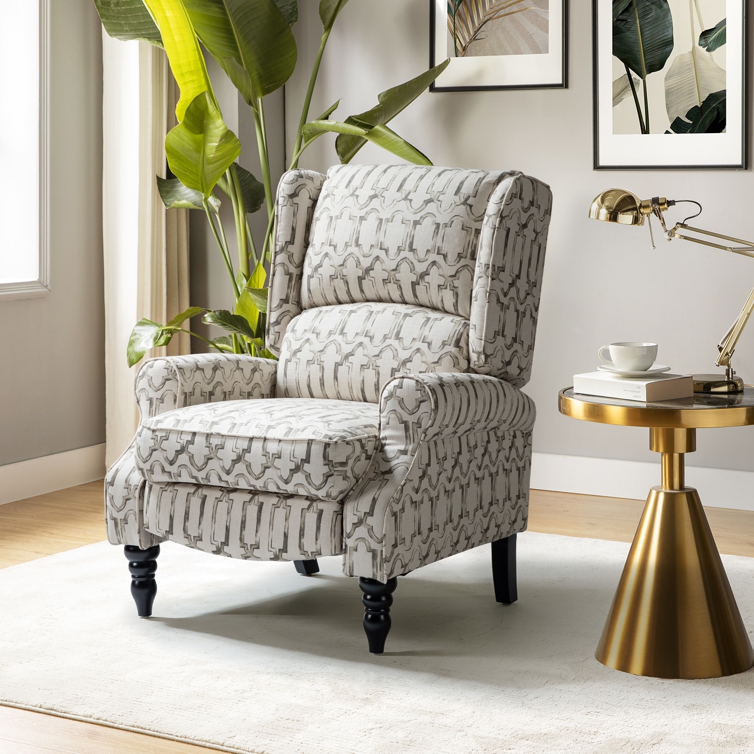 Olympus Upholstered Classic Manual Wingback Recliner with Spindle