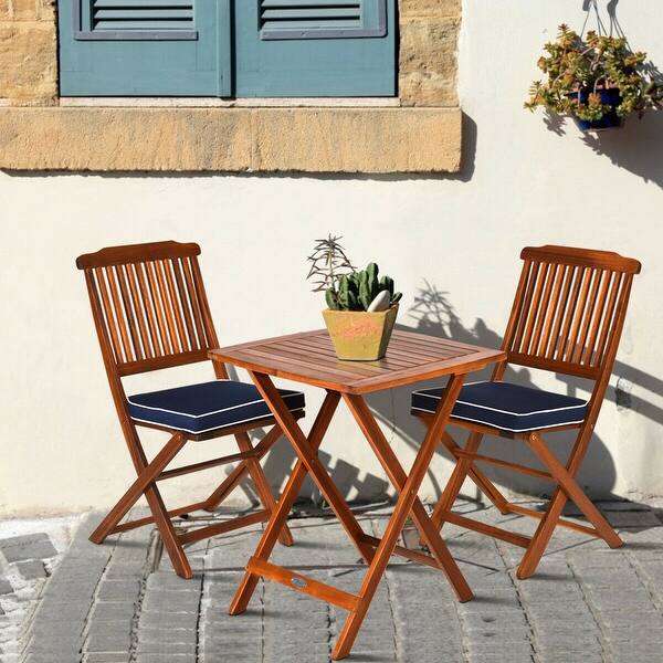 Shop 3 Pcs Patio Bistro Set Wood Folding Table Set Garden Yard Brown Overstock 30751150