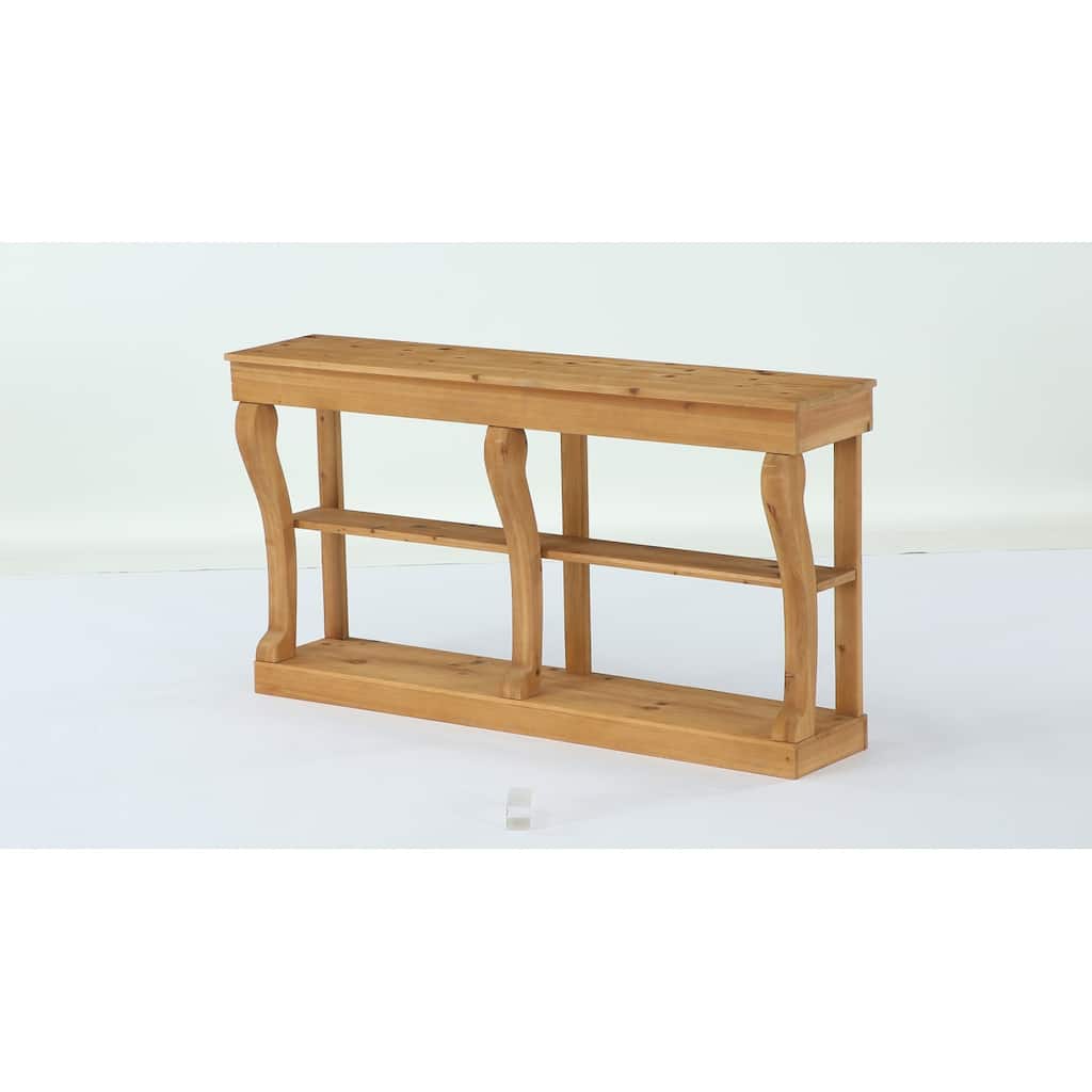63 Inch Solid Wood Console Table for Entryway, 3-Tier Storage Shelves