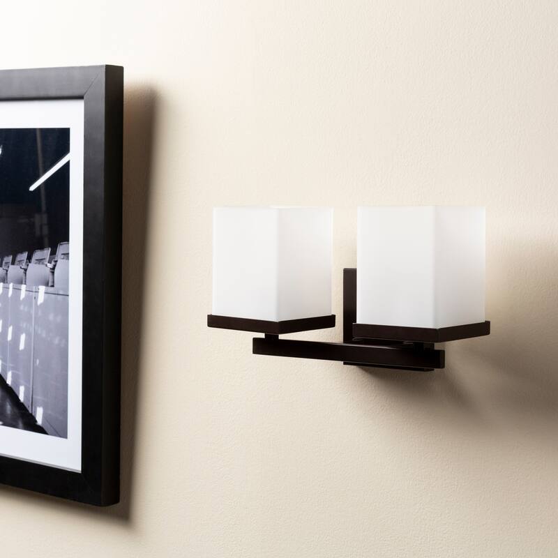 Lumi Frosted Glass 2-light Wall Sconce - 7.25"H x 12.5"W x 6"D - 7.25"H x 12.5"W x 6"D - Black