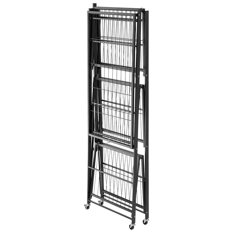 Black Carbon Steel Folding Garage Shelf with 5 Swivel Wheels - 21 x 36 x 60 in