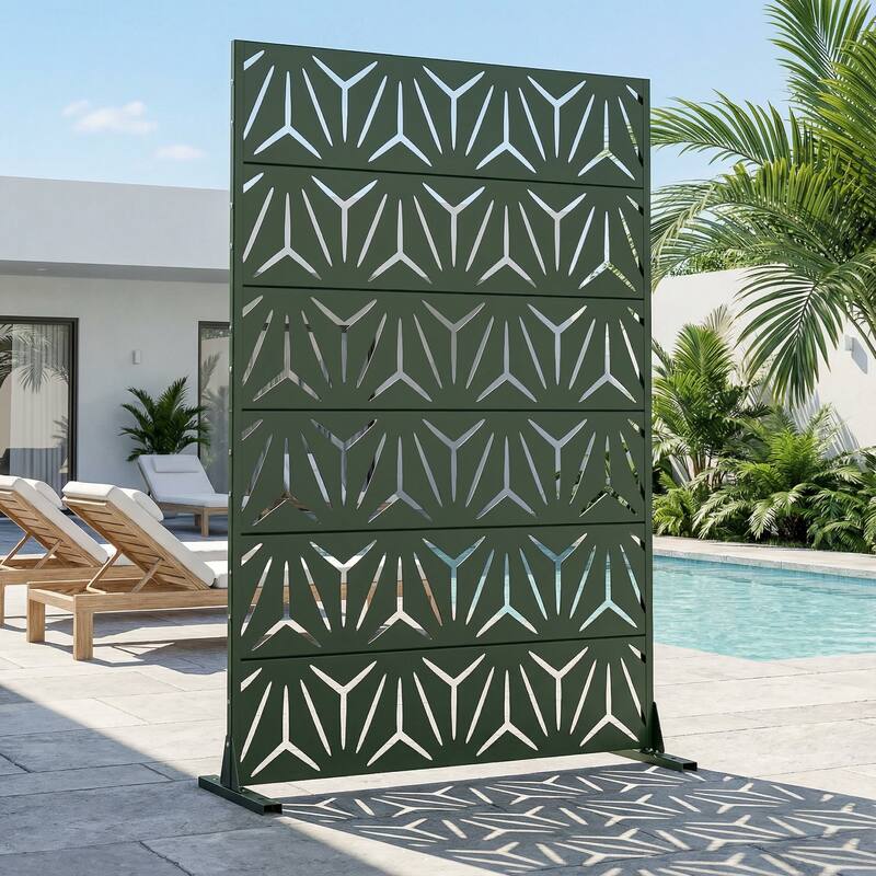 72" H×47"W Dovelina Black Outdoor Freestanding Metal Privacy Screen Decorative Garden Fence - Dark Green - 72"x47"