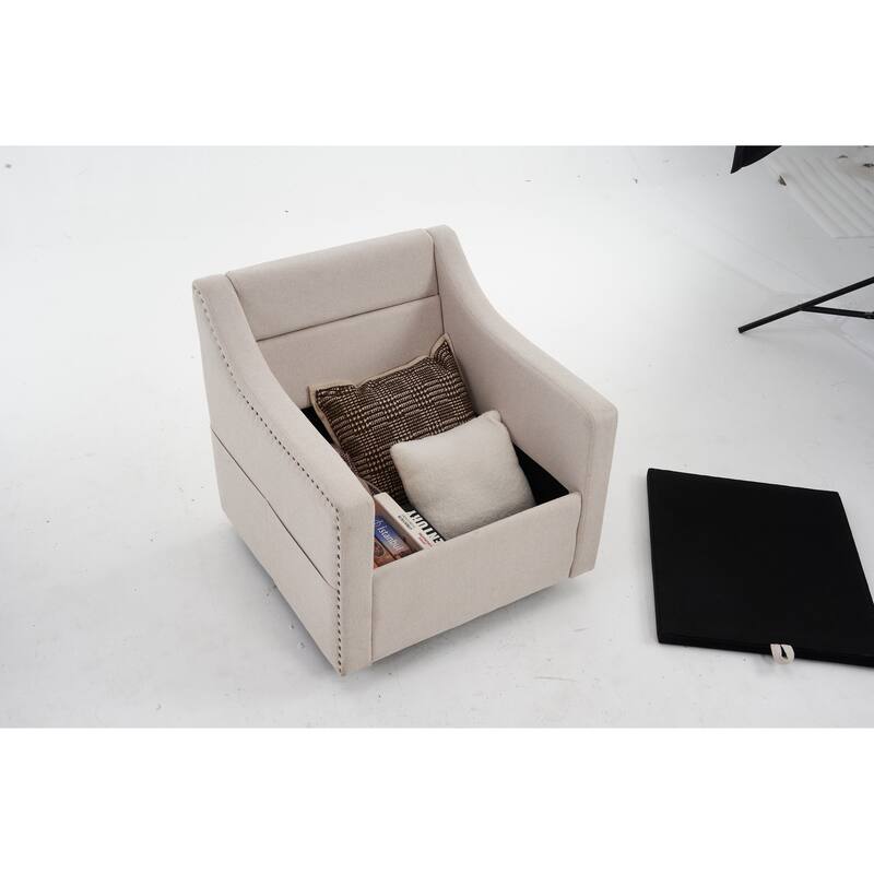 GDFStudio - Liam Modern 360° Swivel Linen Accent Chair with Rivet Detailing