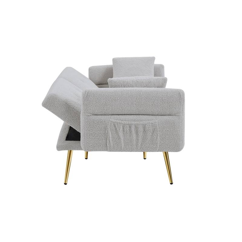 Upholstered Accent Loveseat Sofa With Side Pocket,Folding Sleeper Sofa Bed With Foldable Armrest