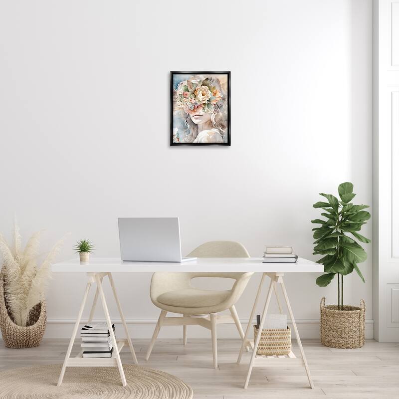 Stupell Floral Portrait of Girl Framed Floater Canvas Wall Art Design by Kim Allen